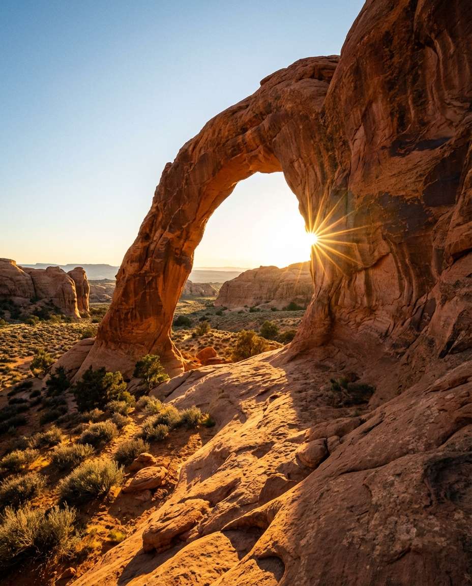 Sandstone Arch Sunset AI portrait example — Gemini AI Landscape Photo Prompt