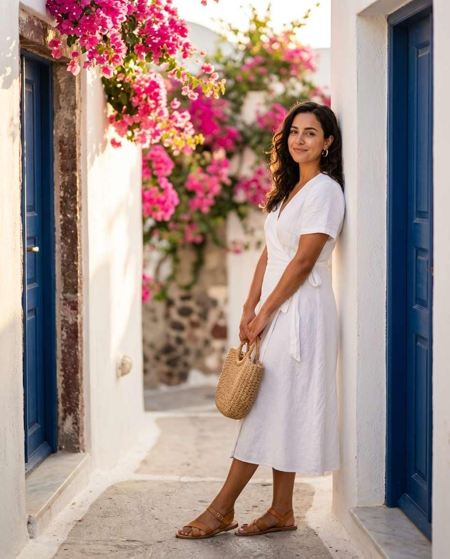 Santorini Alley Glow AI portrait