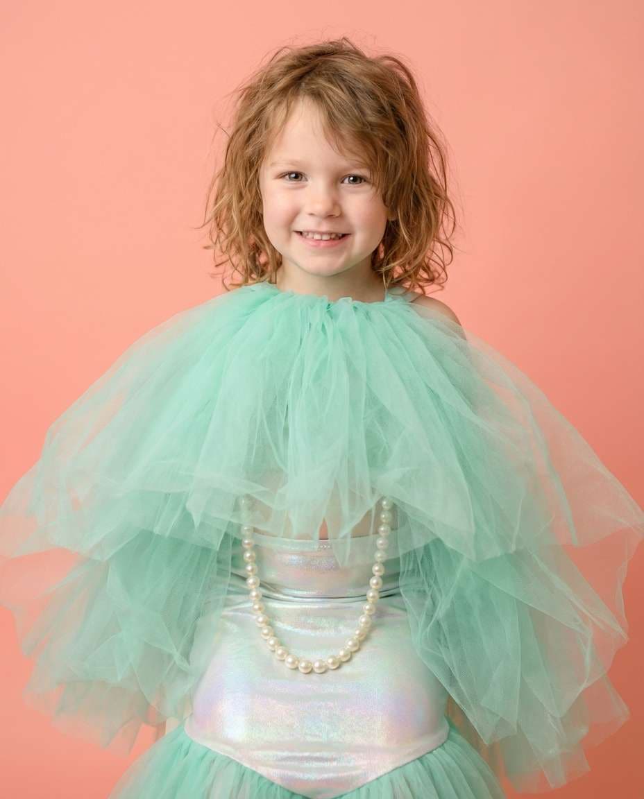 Seafoam Tulle Skirt AI portrait example — Gemini Mermaid Kids Photoshoot Prompts