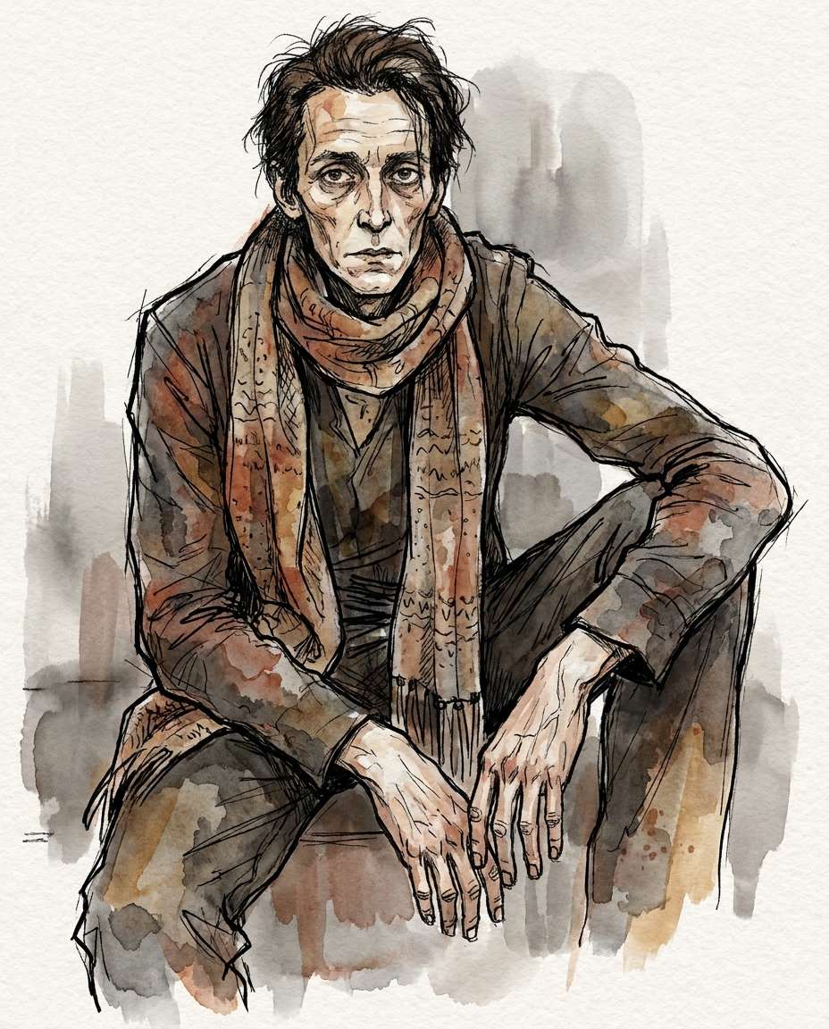 Seated With Scarf AI portrait example — Gemini & ChatGPT AI Egon Schiele Art Prompts