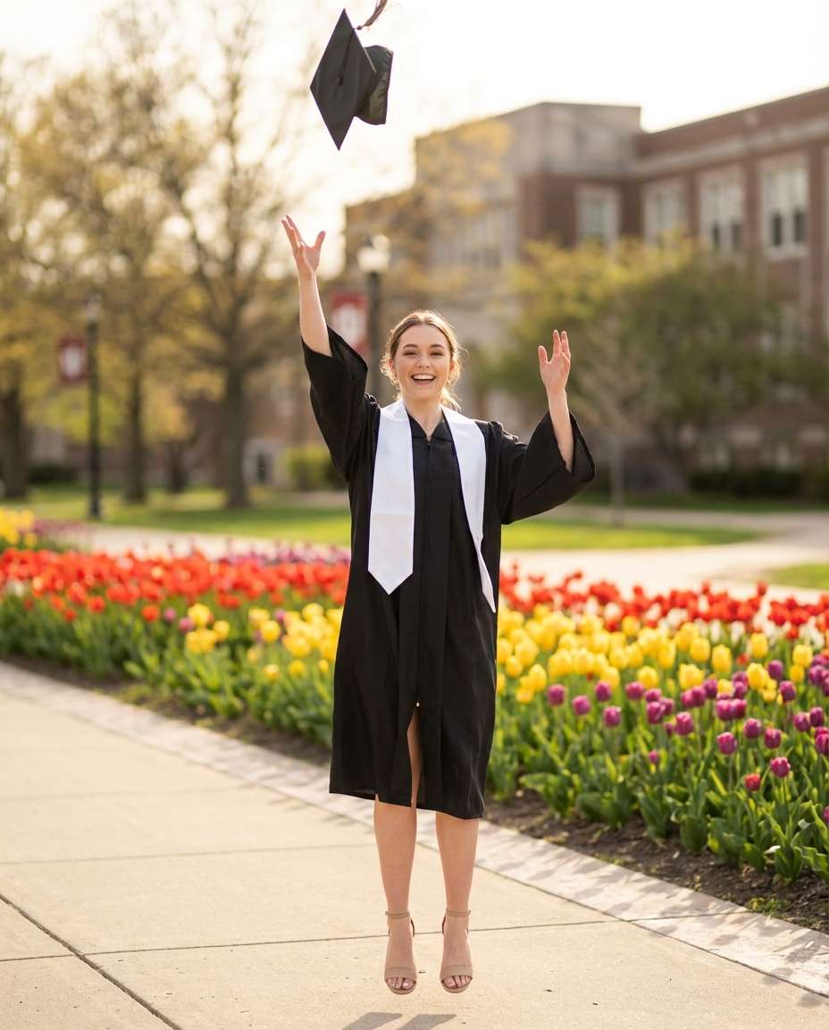 Senior Graduation Spring AI portrait example — AI Tulip Garden Photography Prompt
