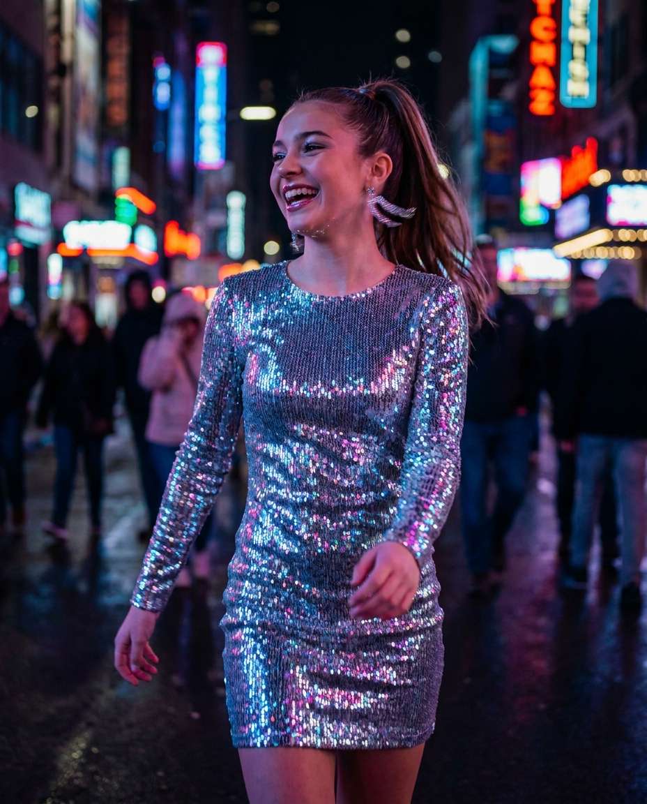 Sequins Afterparty AI portrait — Gemini AI Prom Dress Prompt