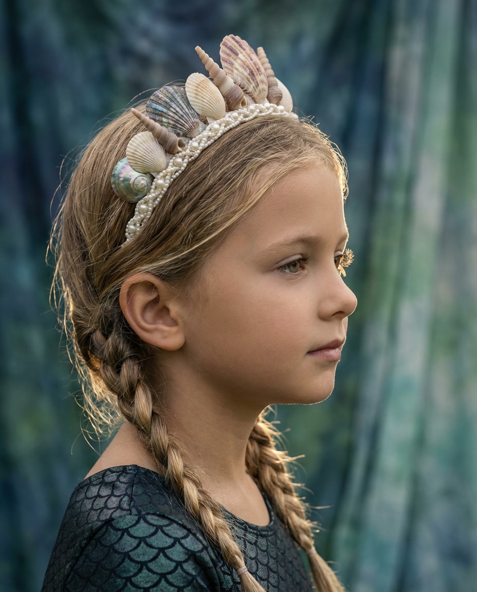 Shell Crown Profile AI portrait example — Gemini Mermaid Kids Photoshoot Prompts
