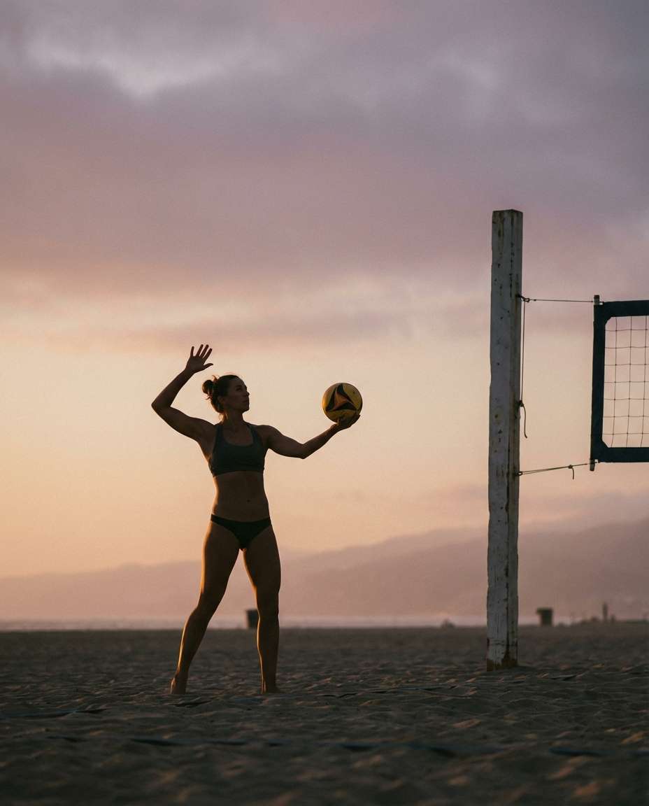 Silhouette Serve Sunset AI portrait example — Gemini AI Volleyball Player Photo Prompts