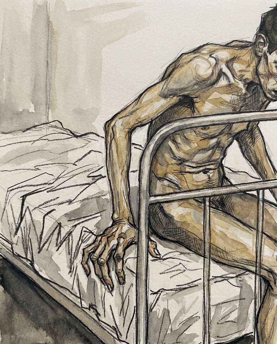 Sitting on Bed AI portrait example — Gemini & ChatGPT AI Egon Schiele Art Prompts