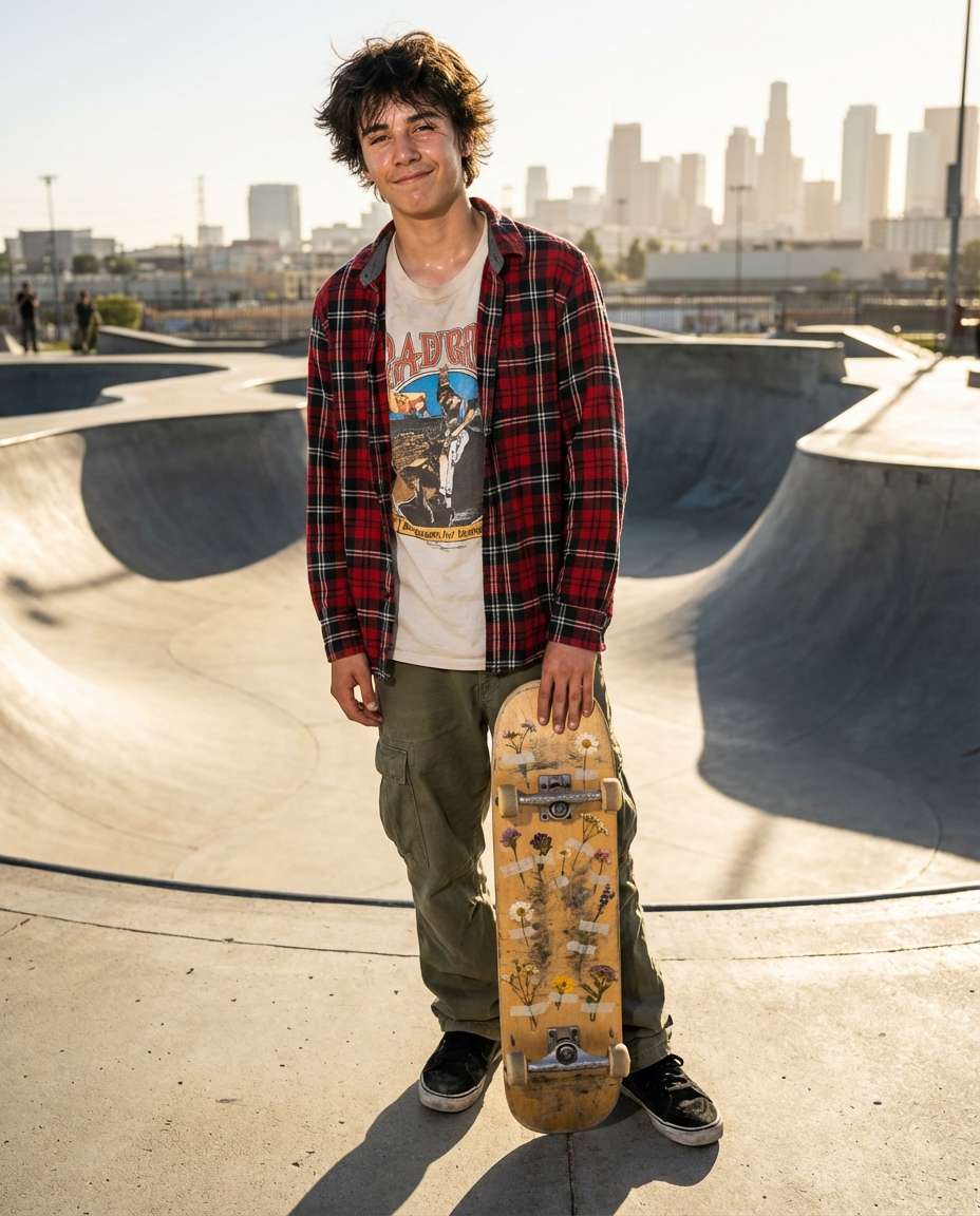 Skater With Wildflowers AI portrait — Gemini AI Flower Photo Prompt for Boys