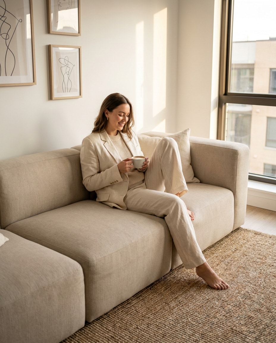 Sofa Sit Lifestyle AI portrait — Gemini AI Prompt for Furniture