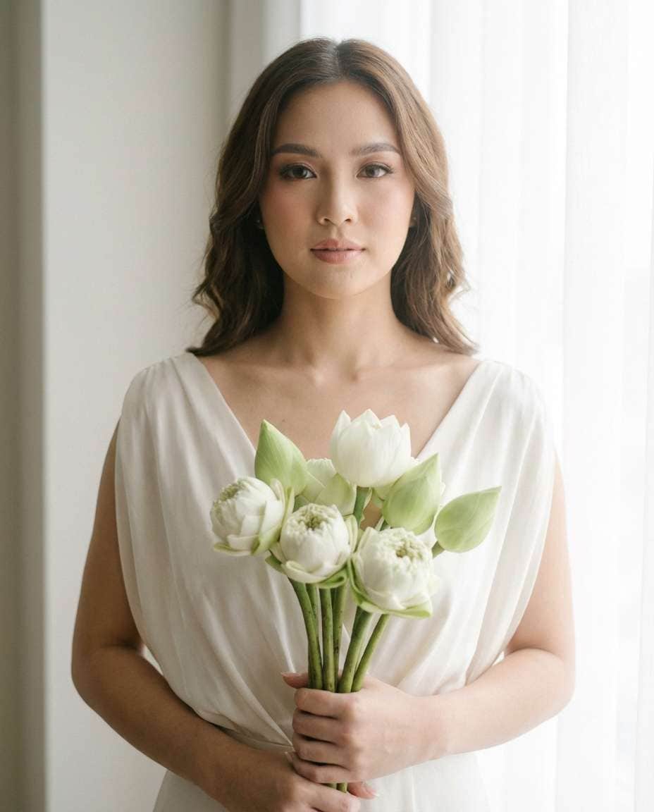 Soft Glam Lotus Bride AI portrait