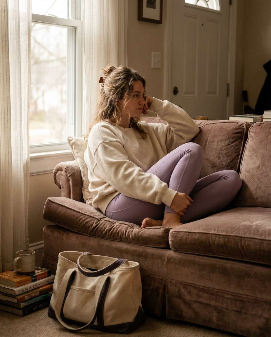 Soft Pastel Lounge AI portrait example — Gemini AI Prompt for Workout Clothes
