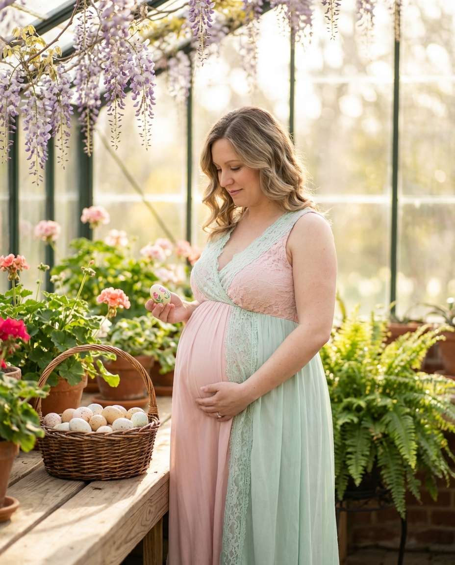 Soft Pastel Maternity AI portrait example — AI Easter Egg Photography Prompt