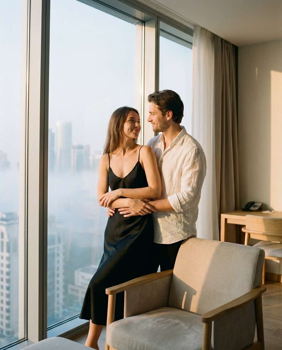Soft Window Intimacy AI portrait — Gemini AI Hot Dress Couple Prompt