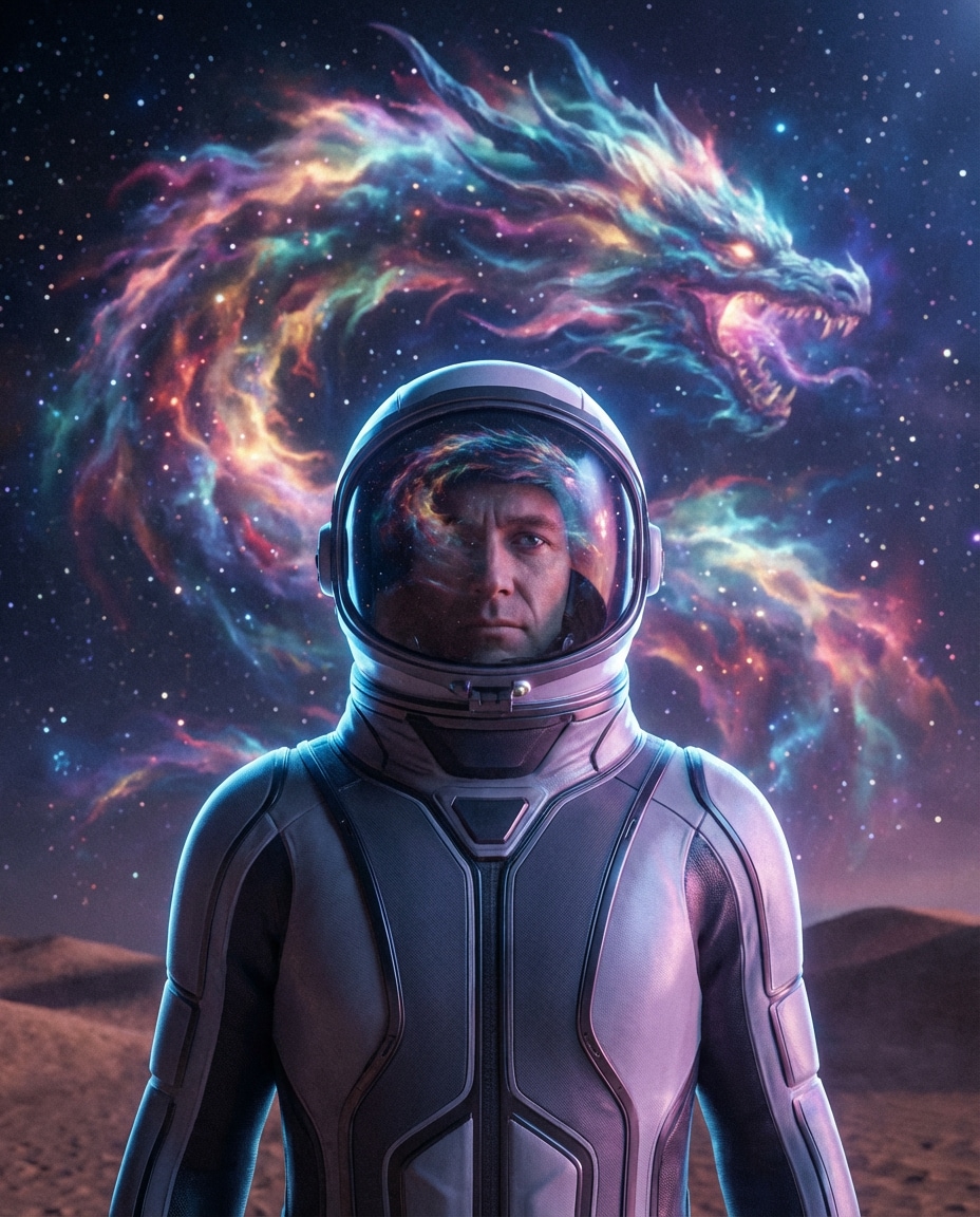 Space Nebula Dragon AI portrait example — Gemini AI Dragon Photo Prompt