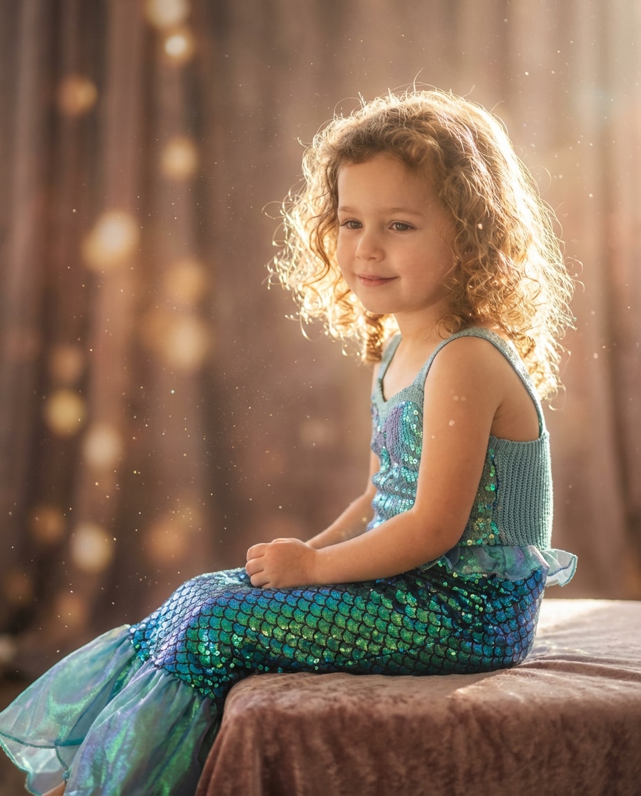Sparkle Glitter Backlight AI portrait example — Gemini Mermaid Kids Photoshoot Prompts