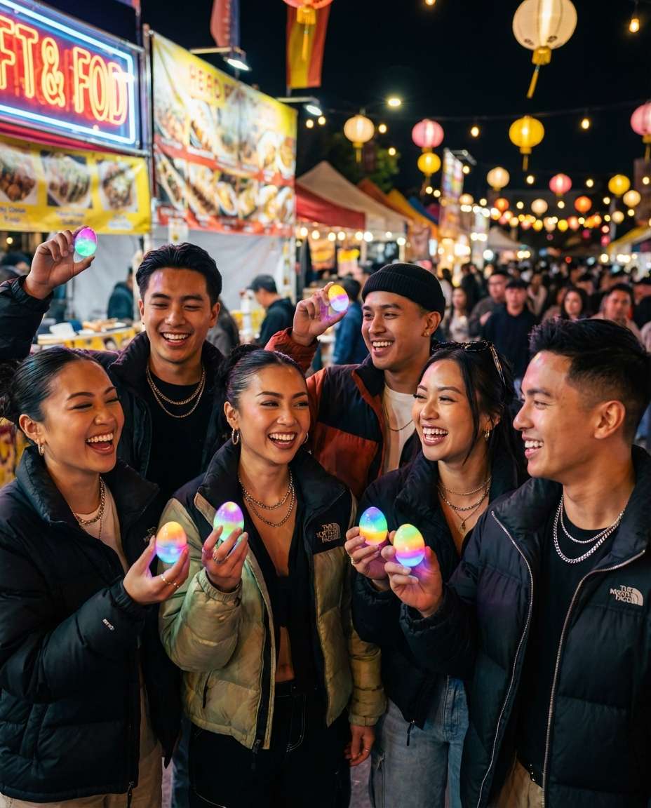 Sparkly Night Market AI portrait example — AI Easter Egg Photography Prompt