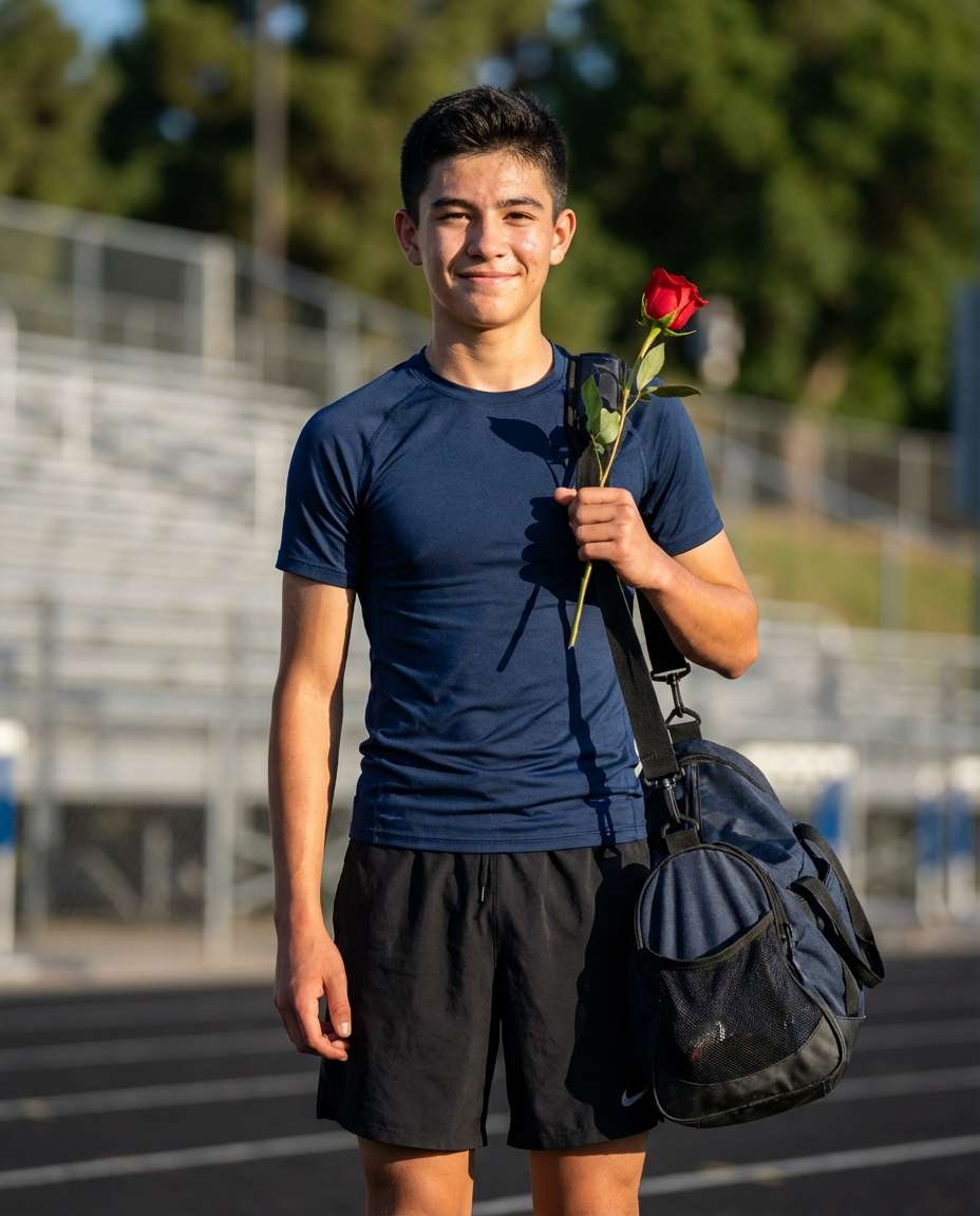 Sports Meets Florals AI portrait — Gemini AI Flower Photo Prompt for Boys