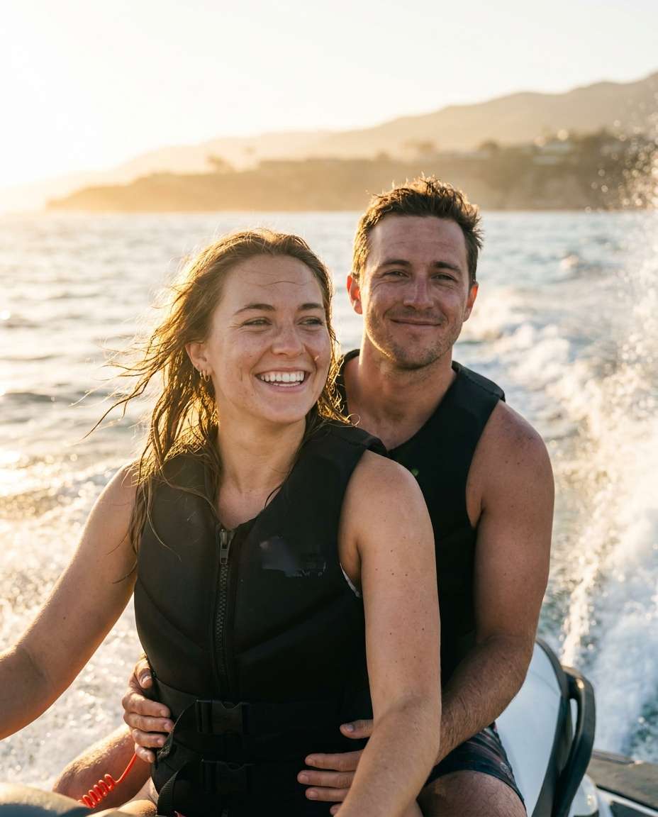 Sporty Couple Portrait AI portrait example — Gemini AI Jet Ski Photo Prompts for Cinematic, Realistic Action Shots