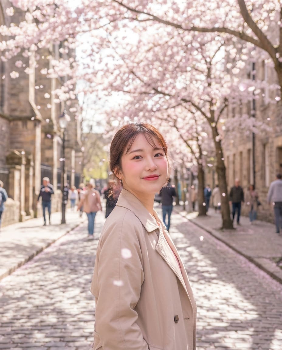 Spring Cherry Street AI portrait — Gemini AI Korean Style Prompt