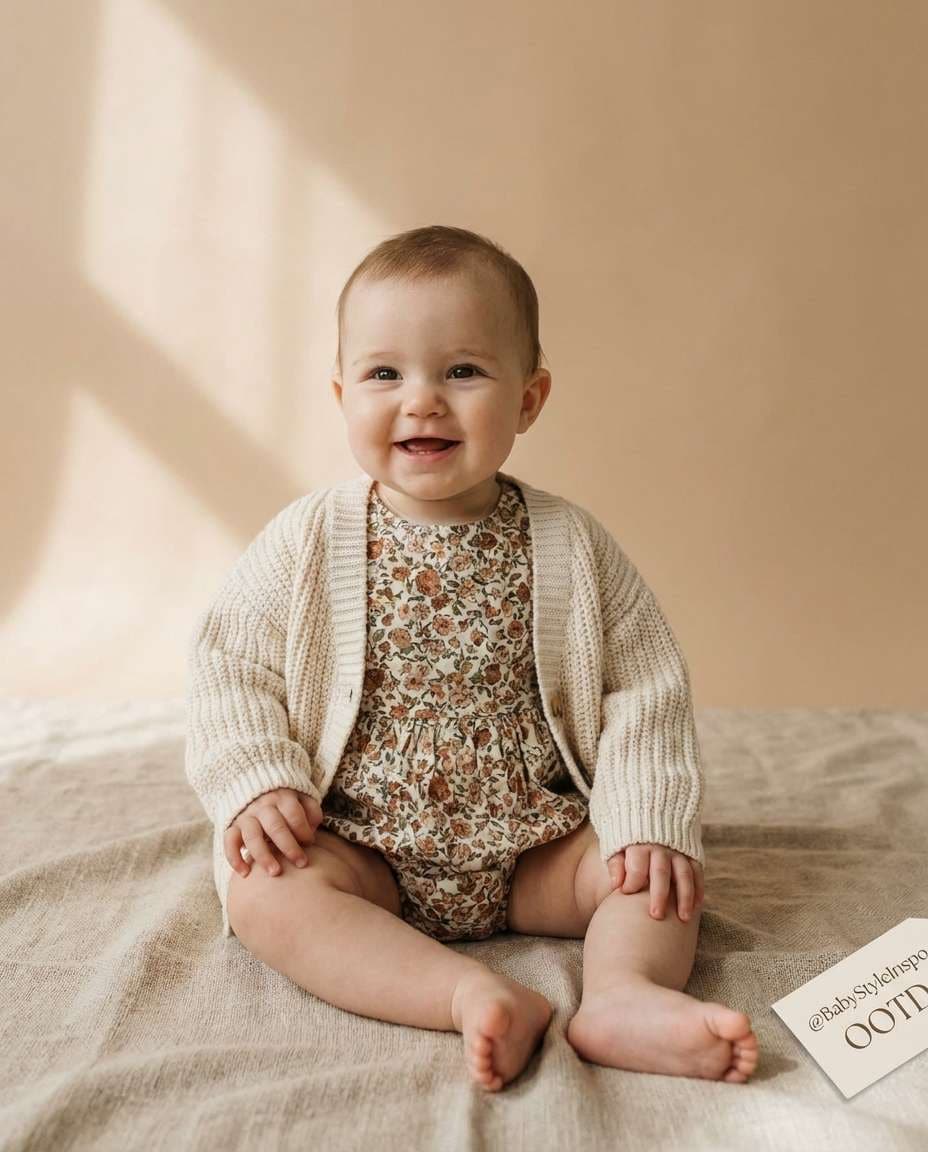 Spring OOTD Floral Romper AI portrait example — AI Baby Flower Photo Prompt