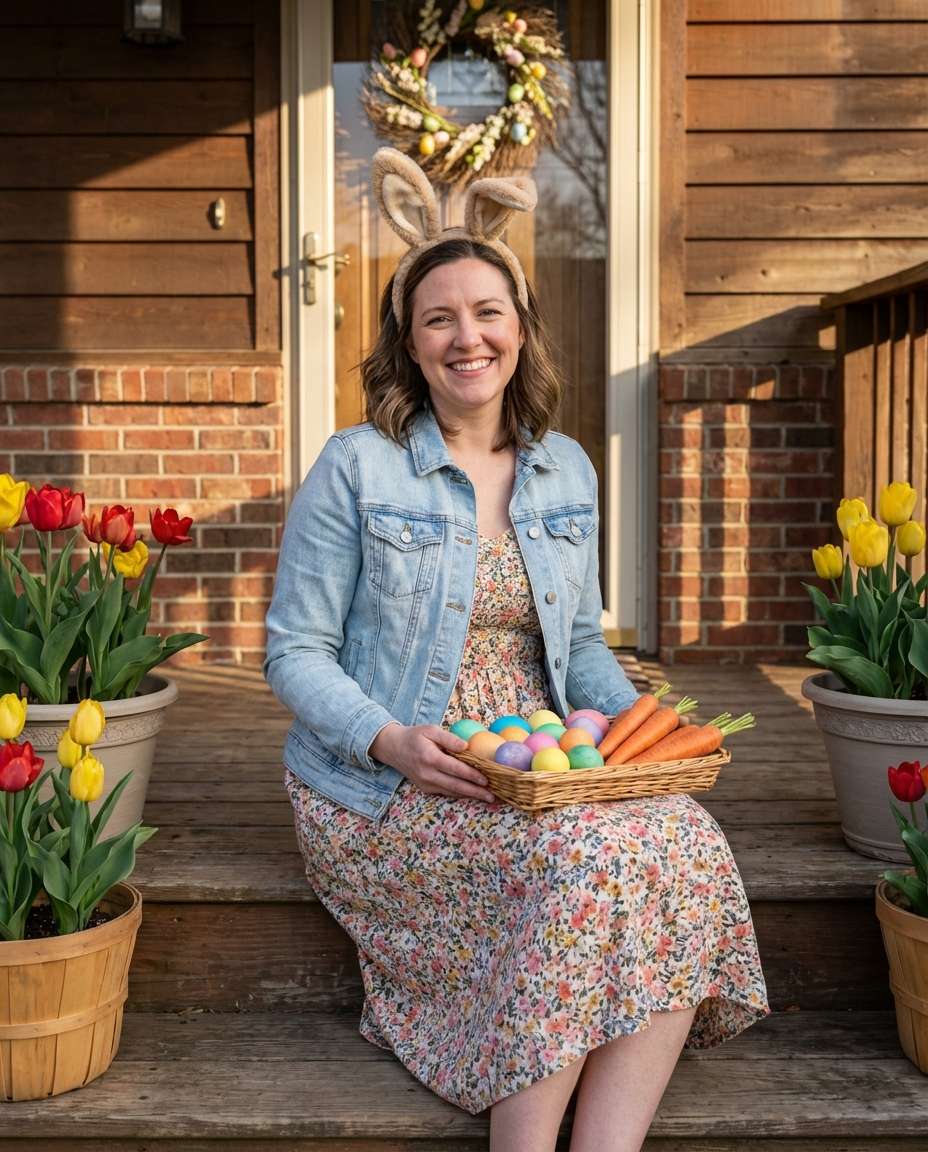 Spring Porch Bunny AI portrait example — AI Easter Bunny Photography Prompt