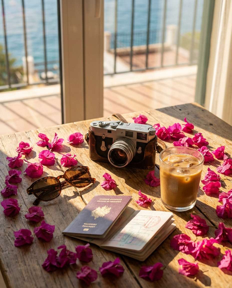 Still Life Travel Kit AI portrait example — AI Bougainvillea Photo