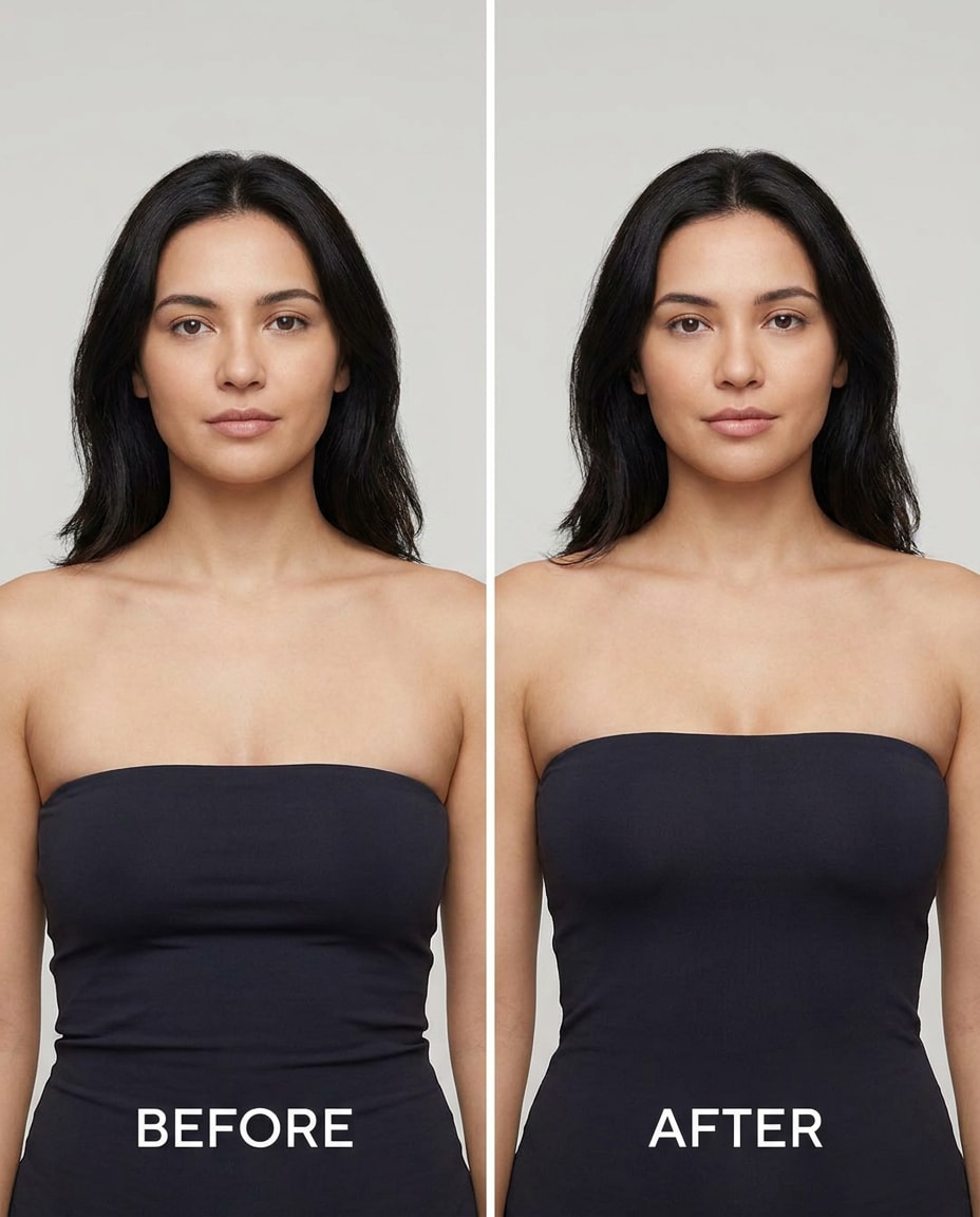 Strapless Top Lift AI portrait example — AI Breast Expansion Prompts for Gemini & ChatGPT: 25+ natural retouch ideas