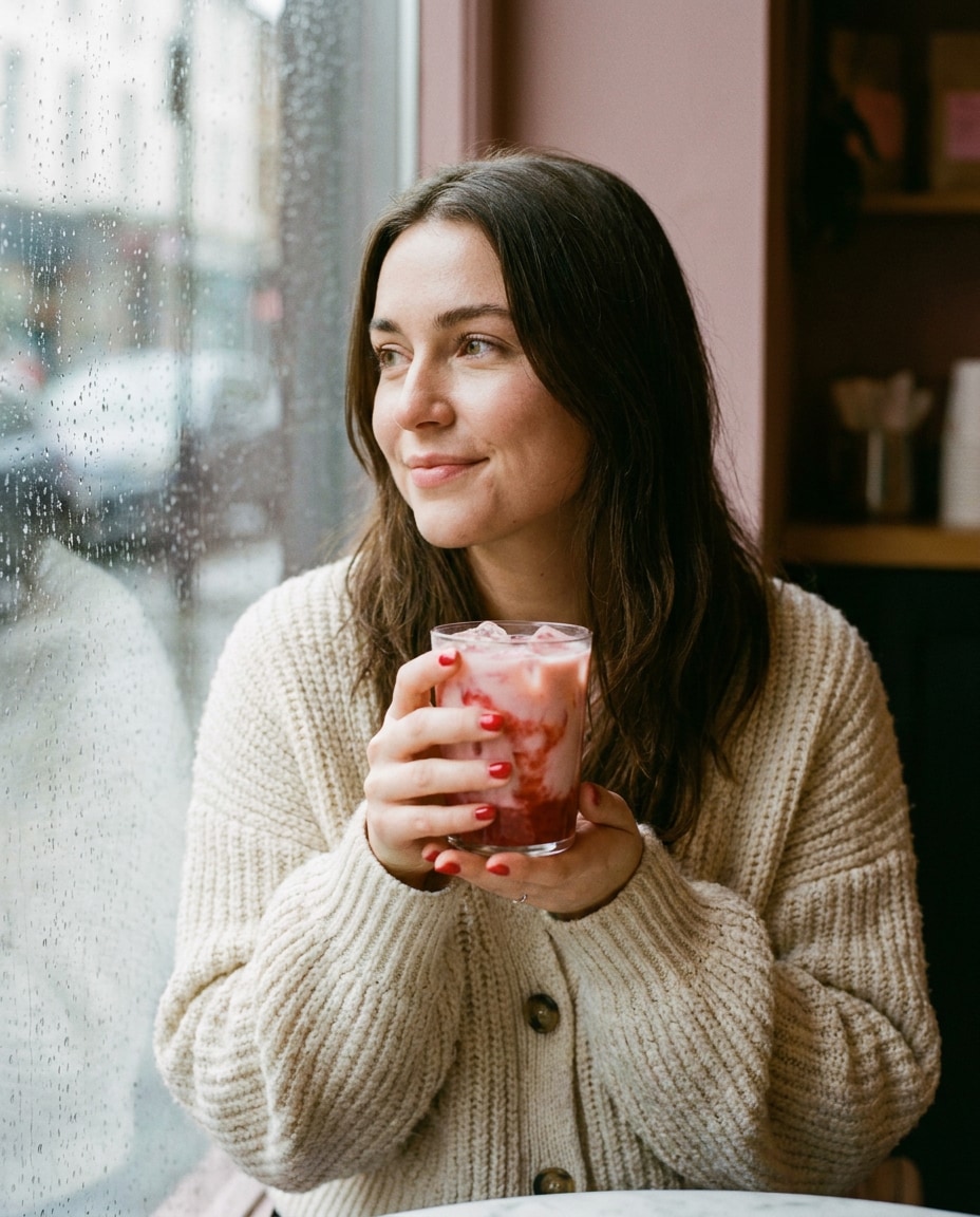 Strawberry Latte Cafe AI portrait — Strawberry Aesthetic Prompts for Gemini & ChatGPT