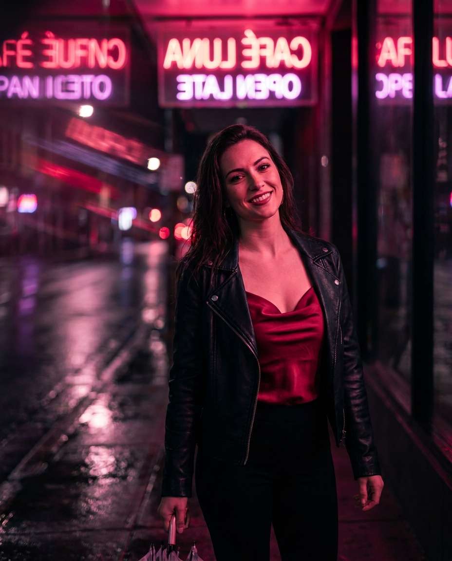 Strawberry Neon Night AI portrait — Strawberry Aesthetic Prompts for Gemini & ChatGPT
