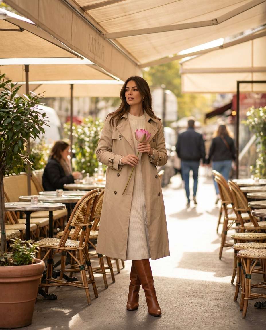 Street Cafe Lotus OOTD AI portrait example — AI Lotus Flower Photo Prompt