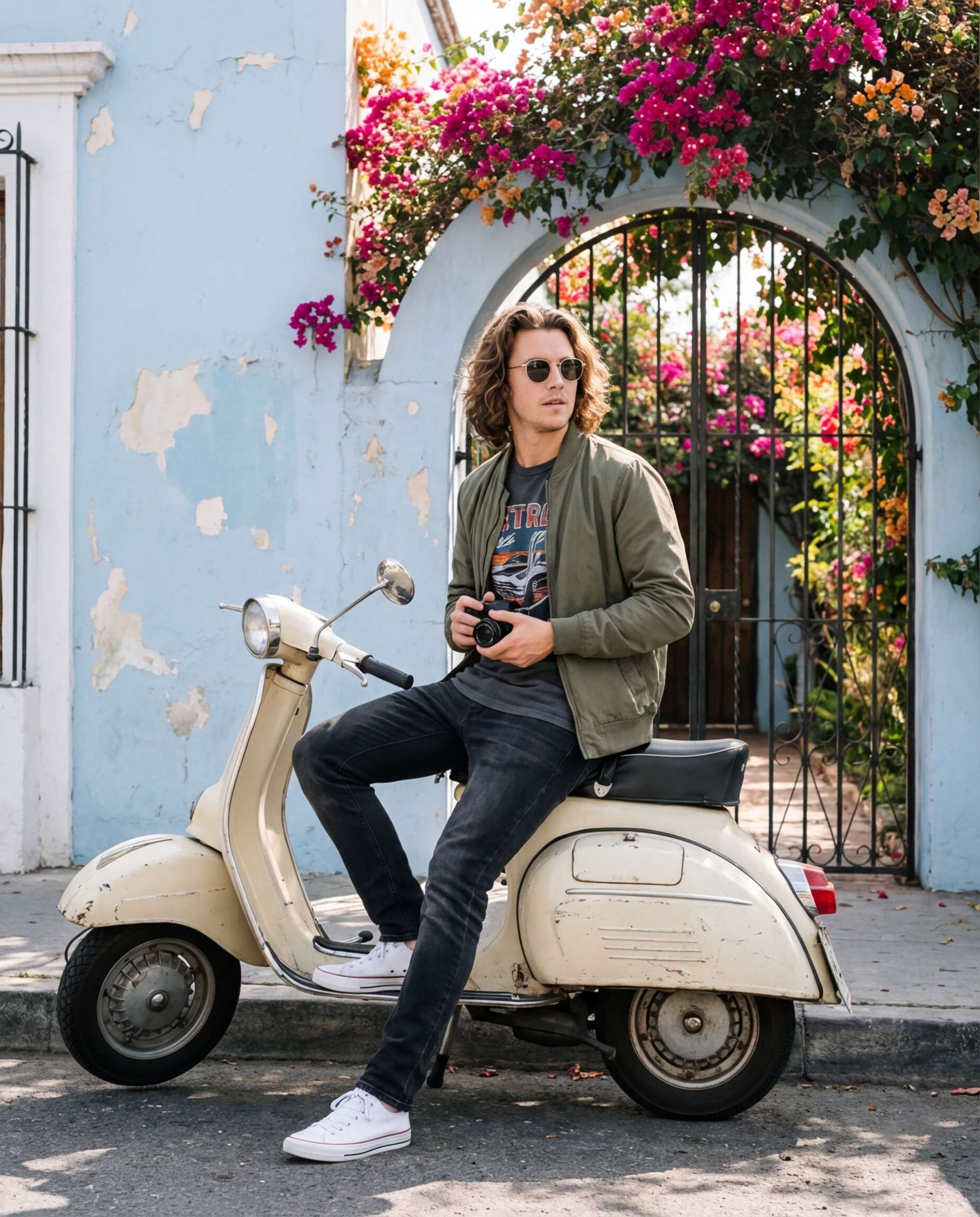 Street Style Scooter AI portrait example — AI Bougainvillea Photo