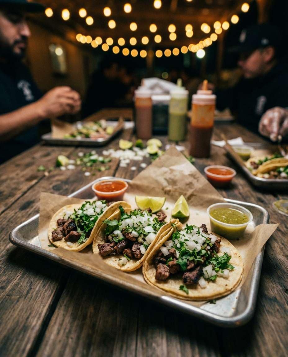 Street Tacos Gritty AI portrait example — AI Food Photography Prompt