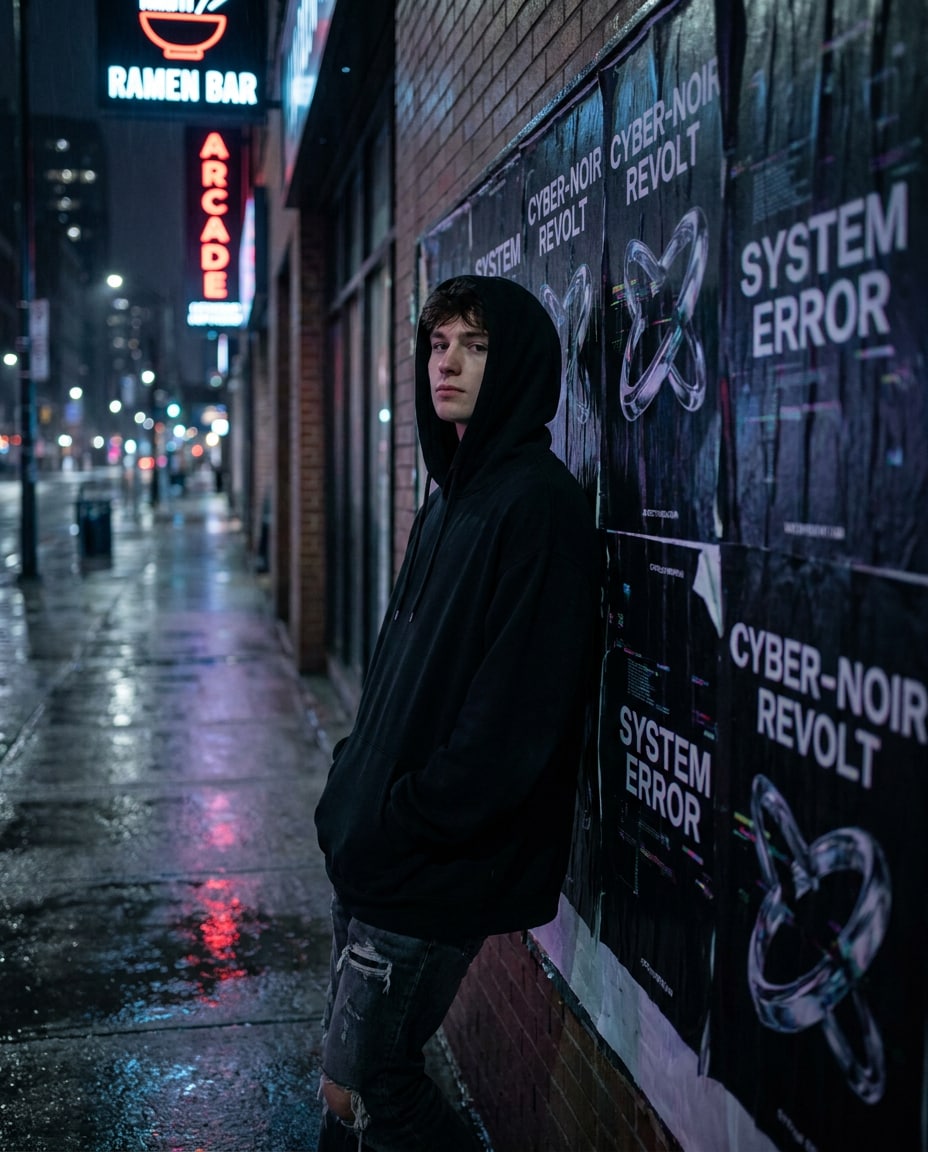 Streetwear Promo Poster AI portrait — Gemini AI Dark Aesthetic Poster Prompts