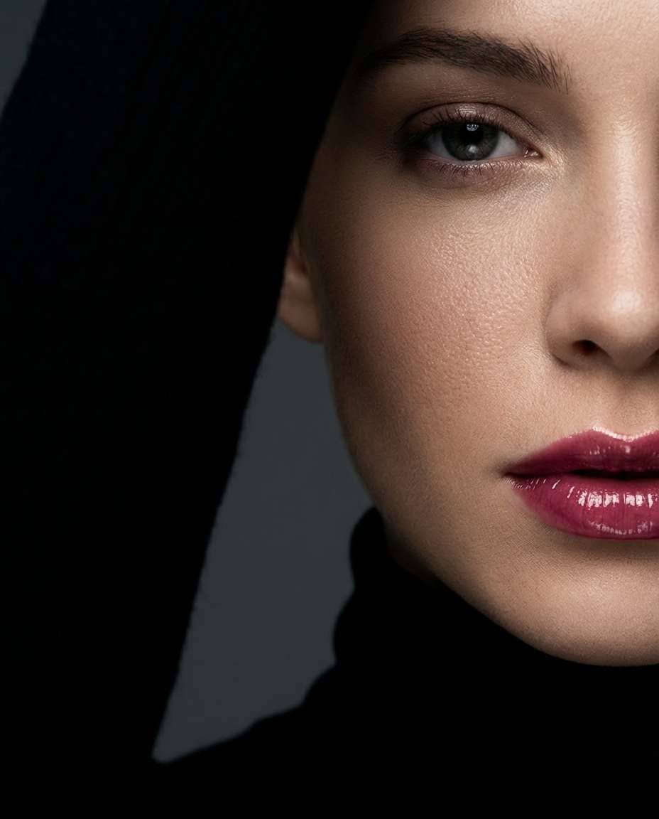 Studio Beauty Half Crop AI portrait example — Gemini AI Half Face Prompt