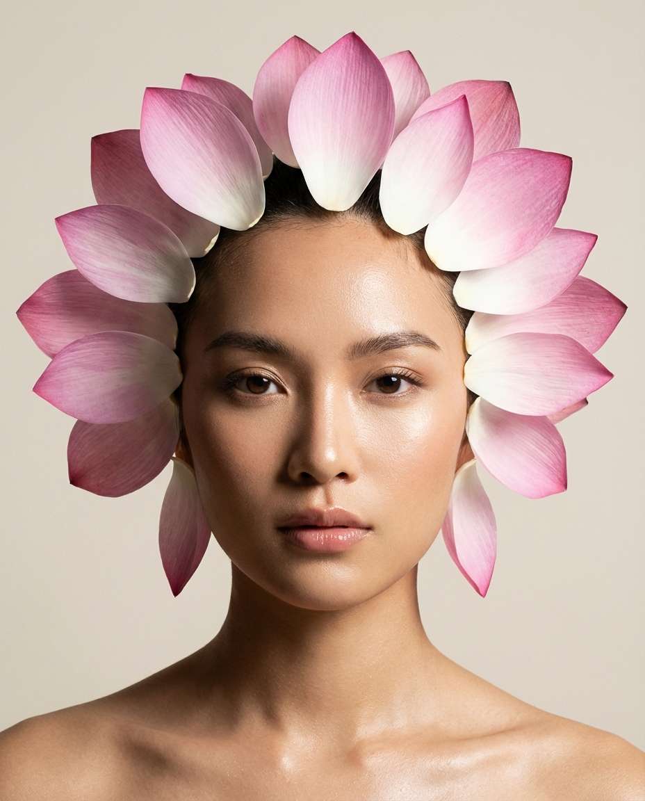 Studio Beauty With Petals AI portrait example — AI Lotus Flower Photo Prompt