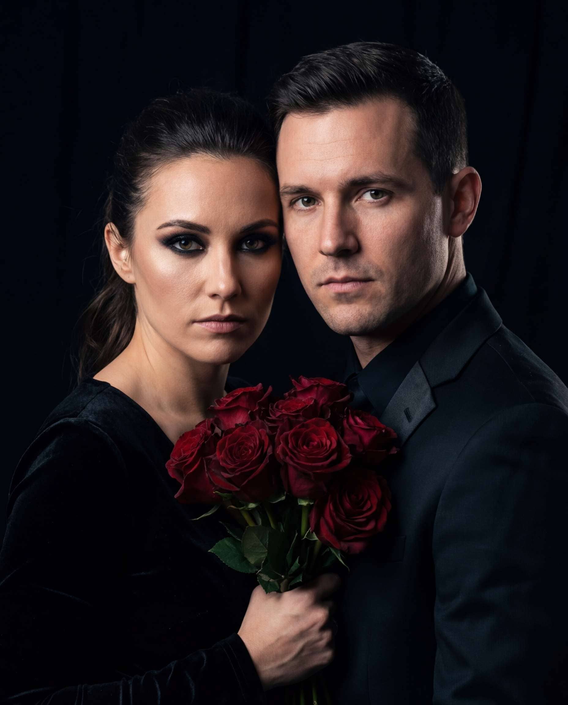 Studio Black With Roses AI portrait example — AI Couple Flower Photo