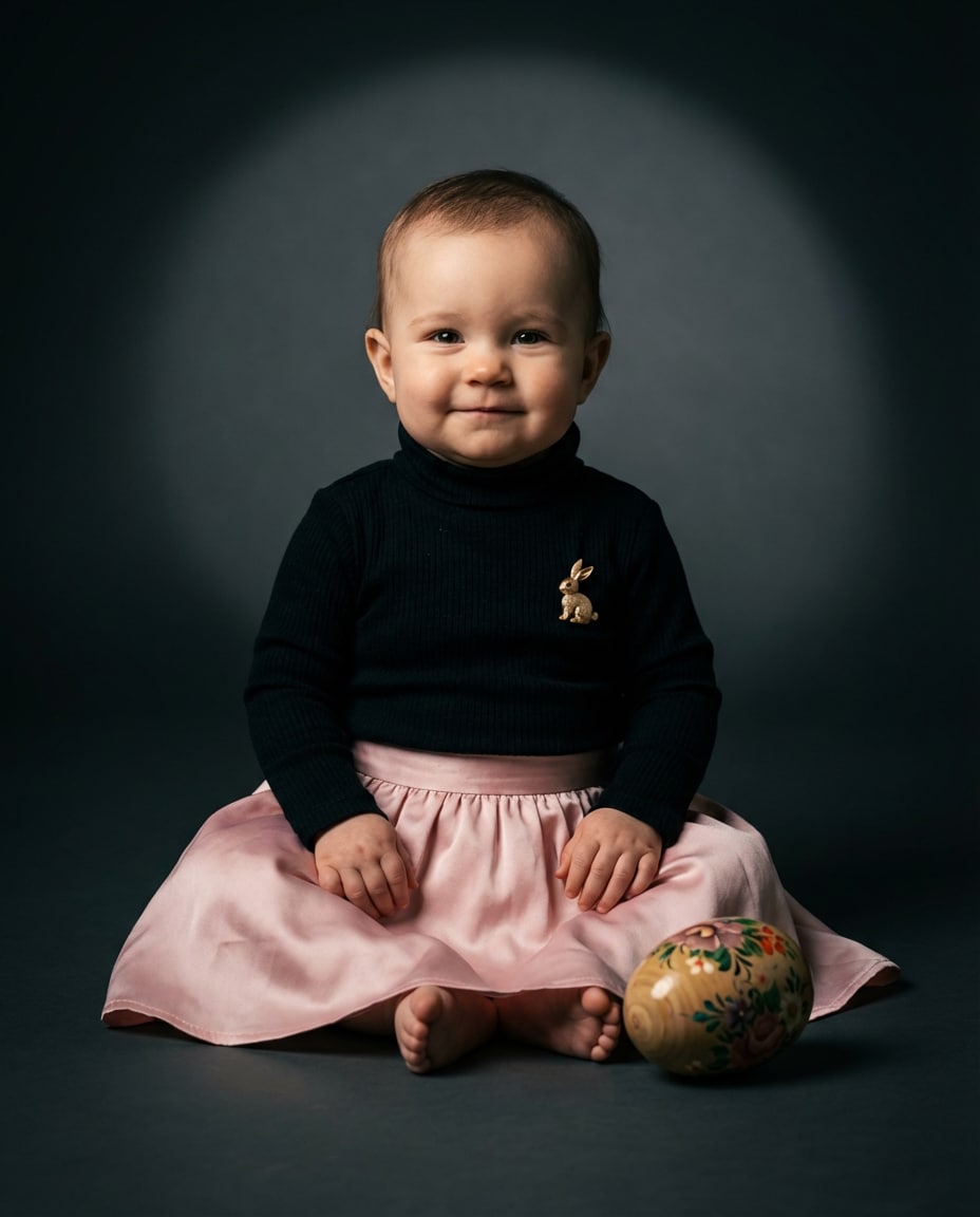 Studio Dramatic Spotlight AI portrait example — AI Easter Baby Photography Prompt