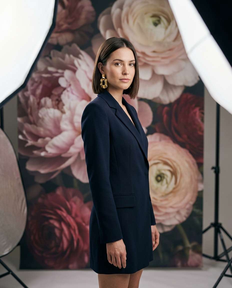 Studio Floral Backdrop AI portrait example — AI Flower Photo Prompt for Girls