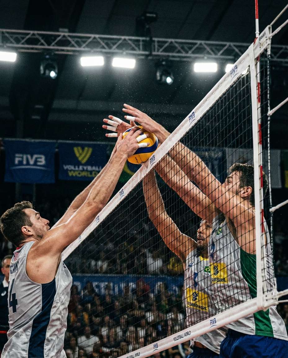 Stuff Block At Net AI portrait example — Gemini AI Volleyball Player Photo Prompts