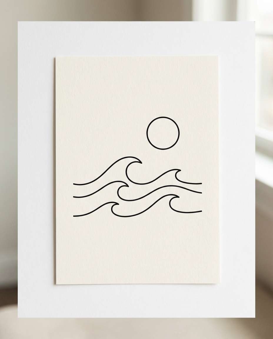 Sun and Wave Curve AI portrait example — AI Minimalist Line Art Prompt