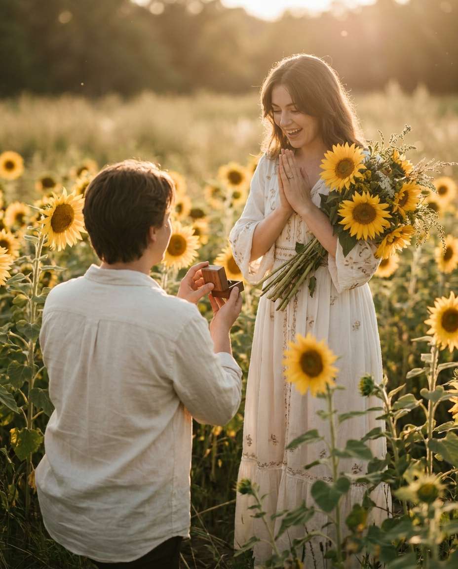Sunflower Field Kneel AI portrait