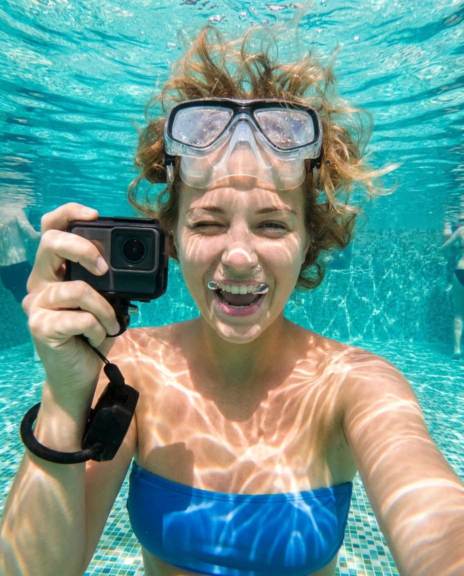 Sunkissed Underwater Selfie AI portrait example — Gemini AI Underwater Prompt