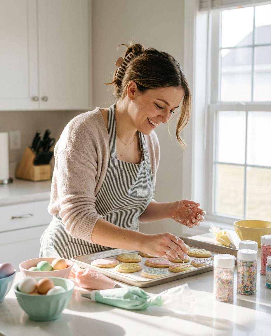 Sunlit Kitchen Cookies AI portrait example — AI Easter Egg Photography Prompt
