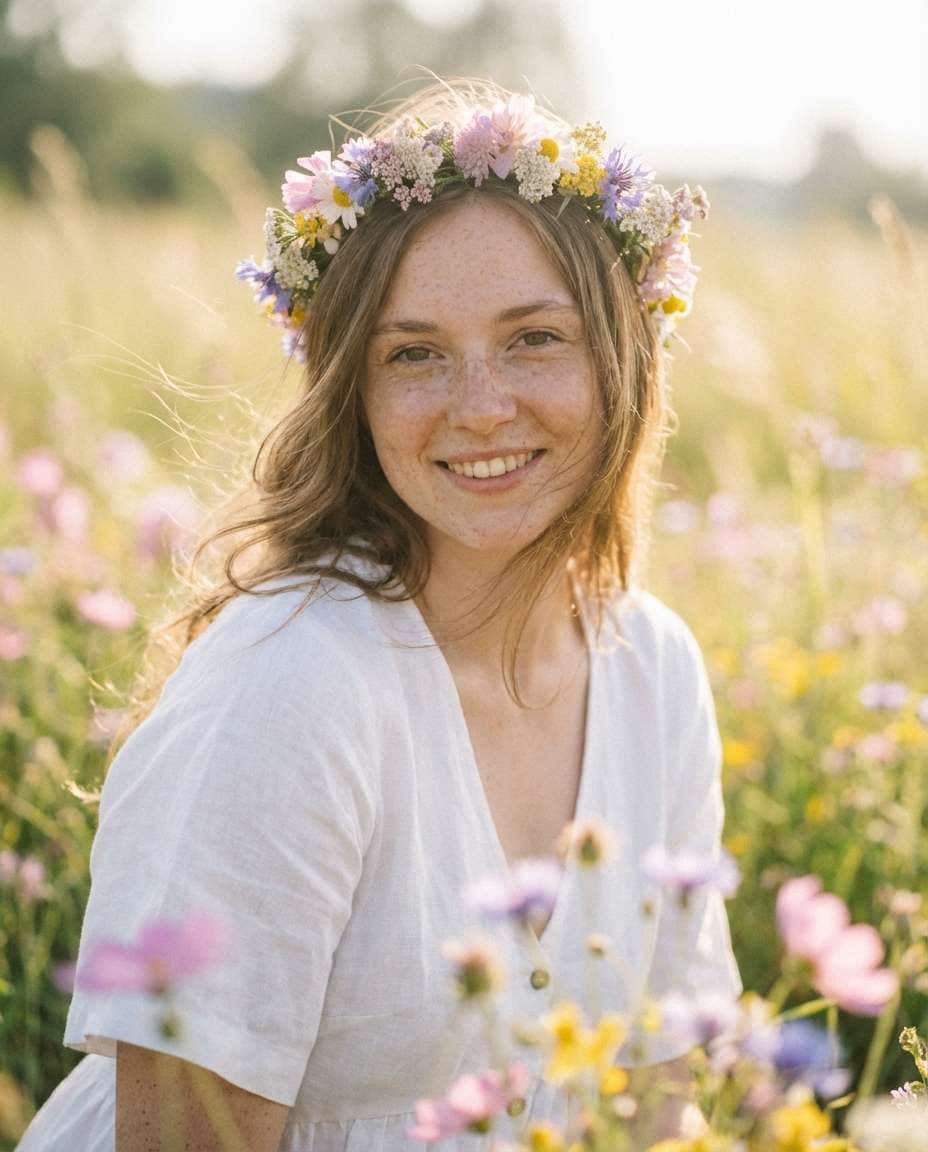 Sunlit Meadow Crown AI portrait — Gemini AI Fairytale Prompt
