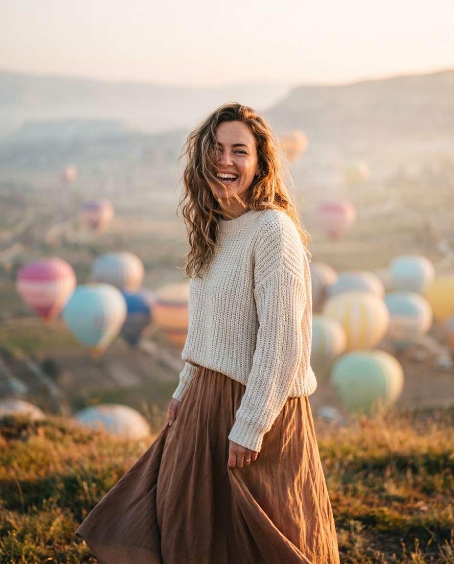 Sunrise Balloon Portrait AI portrait example — AI Hot Air Balloon Prompts for Gemini & ChatGPT