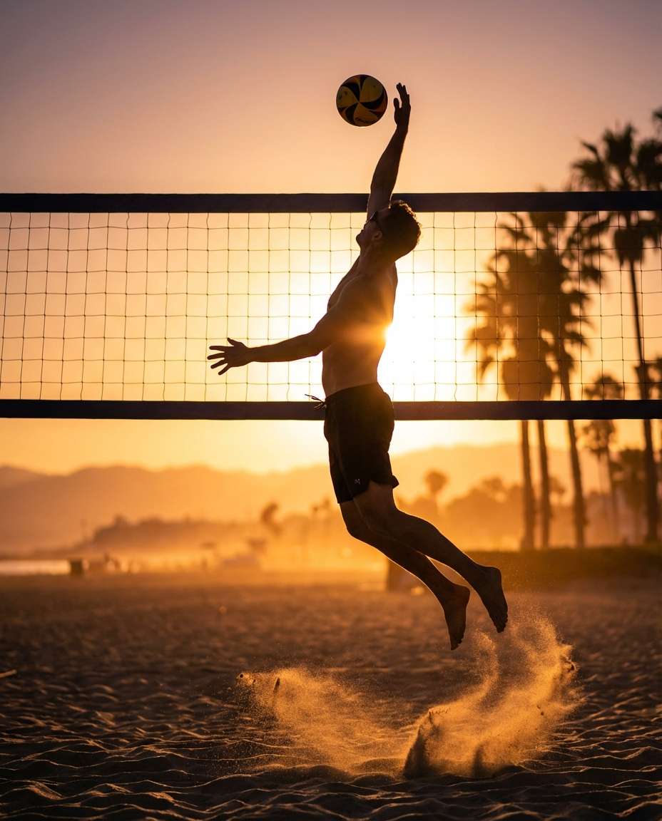 Sunset Beach Spike AI portrait example — Gemini AI Volleyball Player Photo Prompts