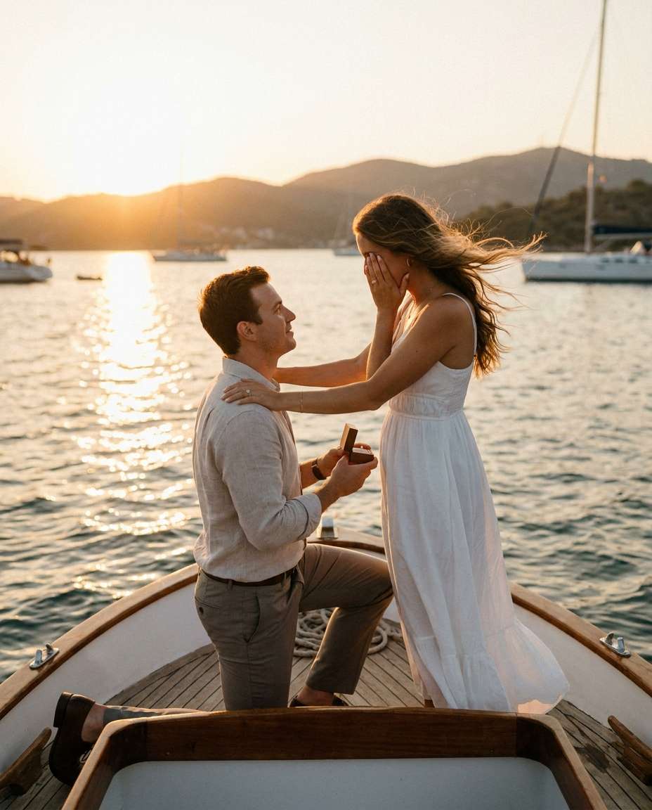 Sunset Boat Proposal AI portrait