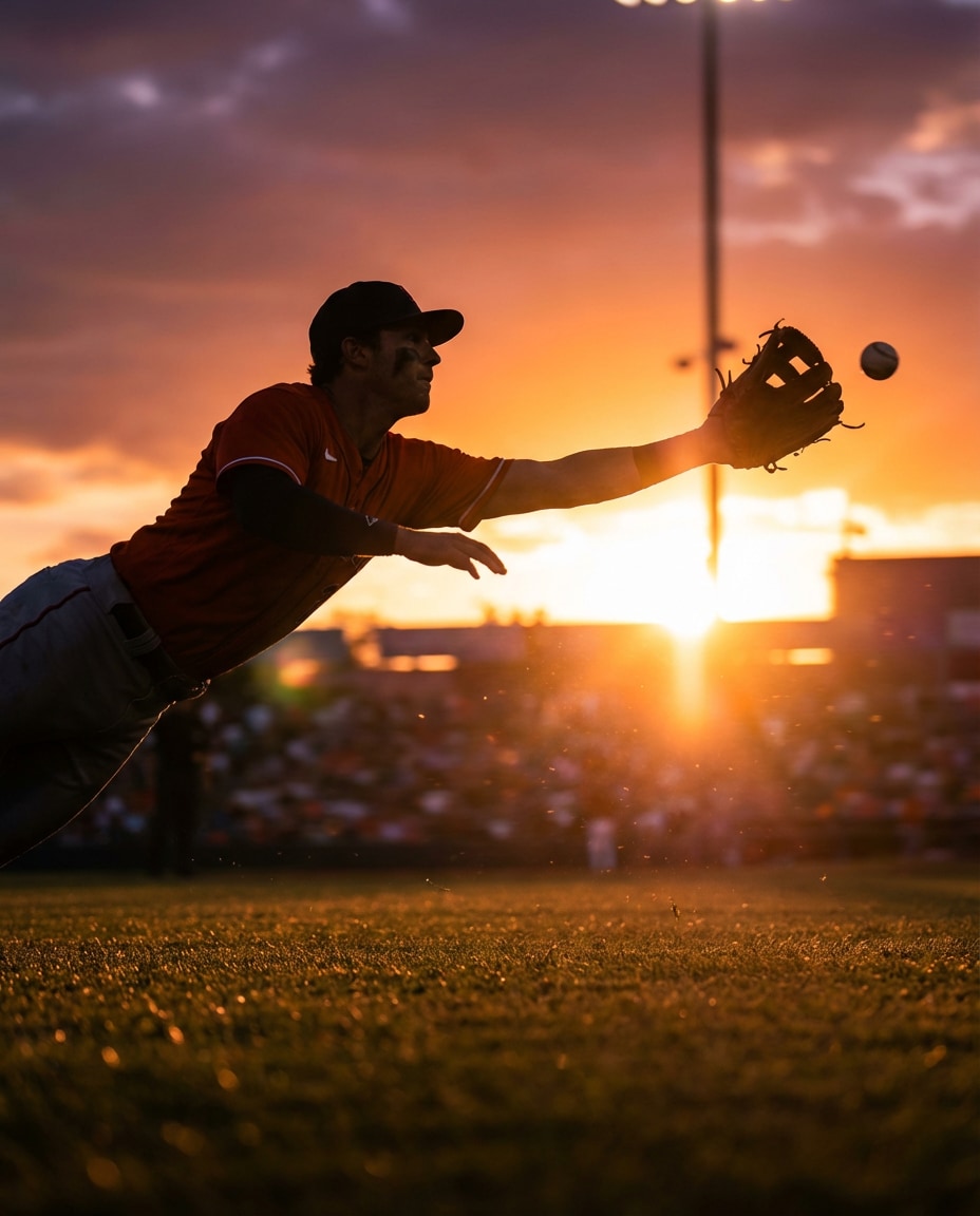 Sunset Catch AI portrait example — Gemini AI Baseball Photo Prompts