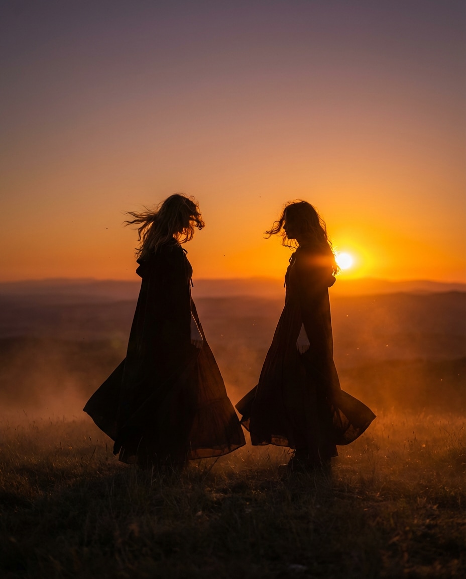 Sunset Silhouette AI portrait — Gemini Prompt for Sisters