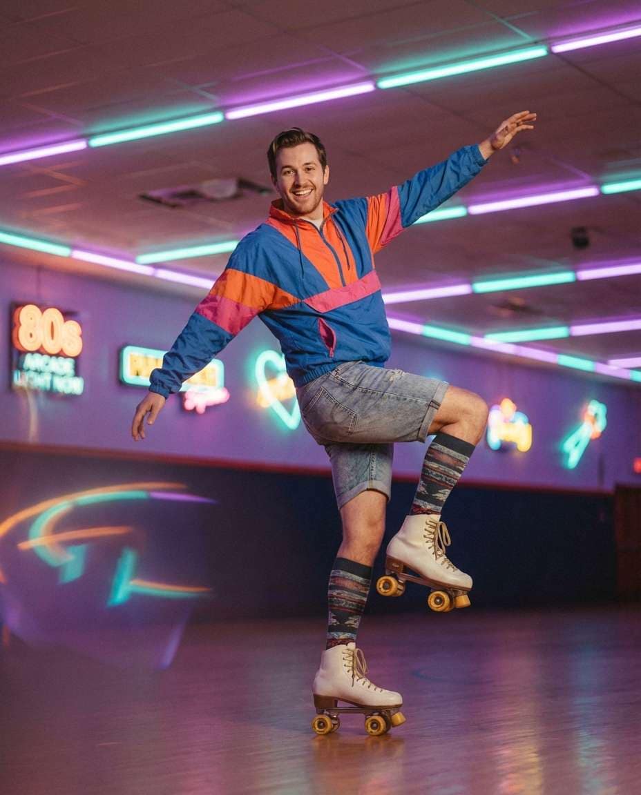 Synthwave Roller Rink AI portrait example — AI Neon Light Effect Photo Prompt