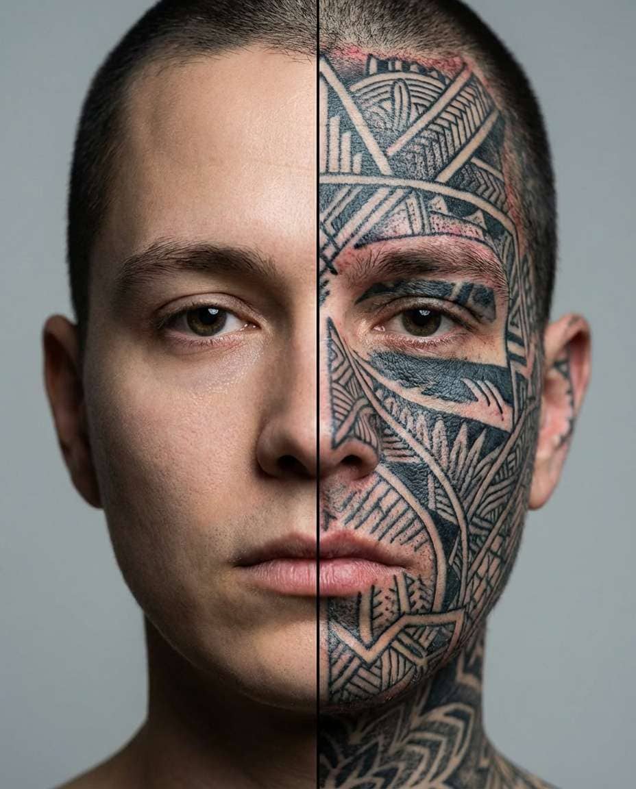Tattoo vs Clean Skin AI portrait