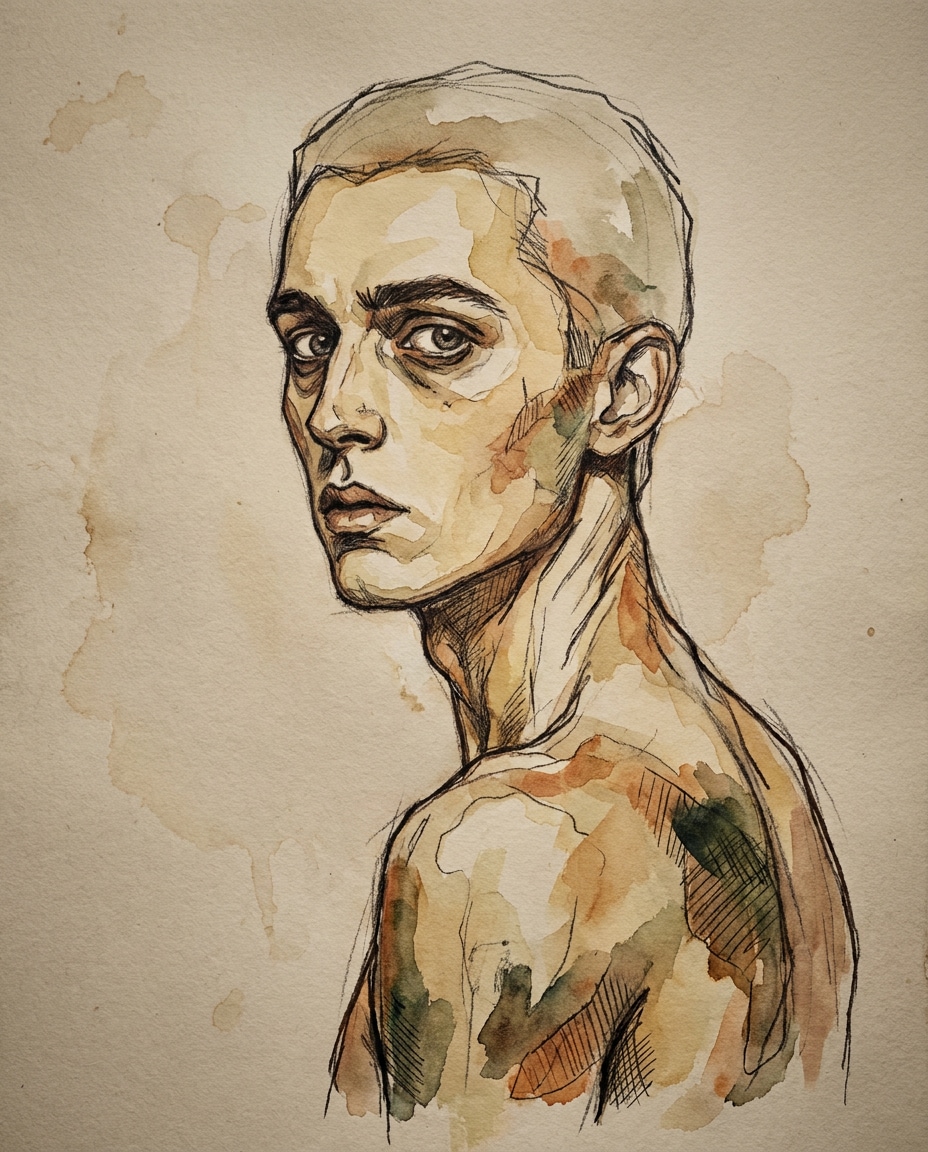 Three-Quarter Gaze Study AI portrait example — Gemini & ChatGPT AI Egon Schiele Art Prompts